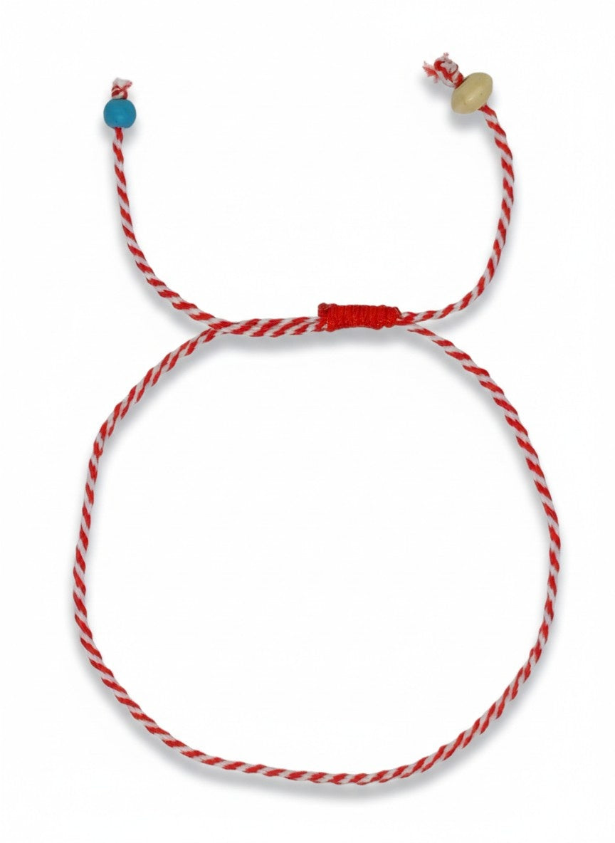 Tibetan Lucky String Bracelet Red and White handcrafted adjustable