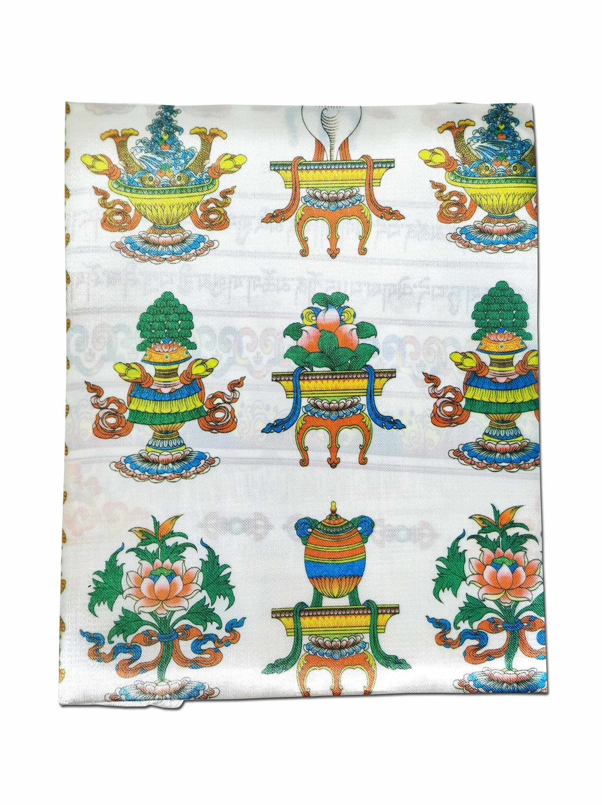 Khata, écharpe tibétaine de salutation et de prière avec signes de bon augure, blanche, 140 x 29 cm