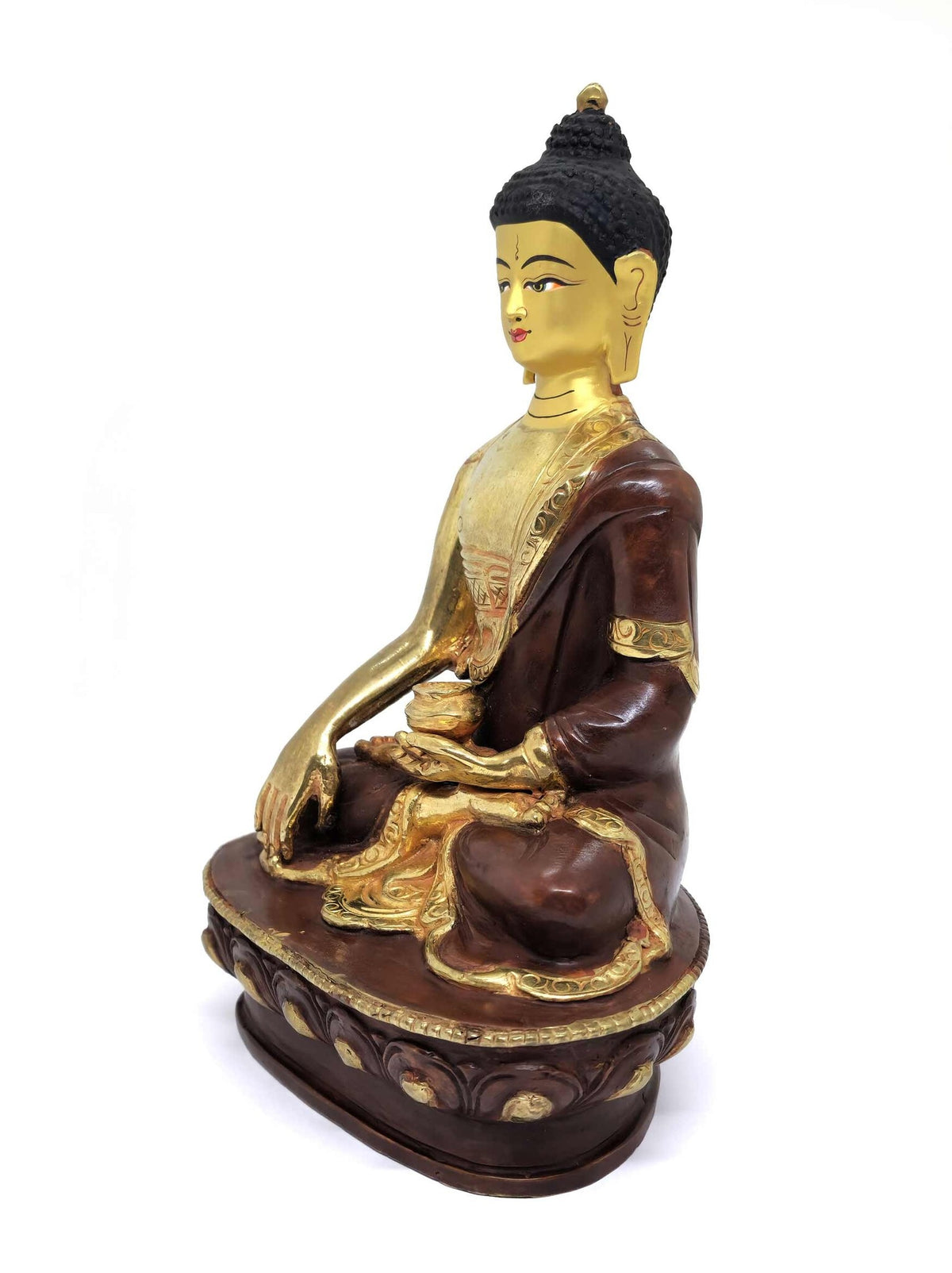 Buddha Statue aus Messing, teilweise vergoldet, 21cm