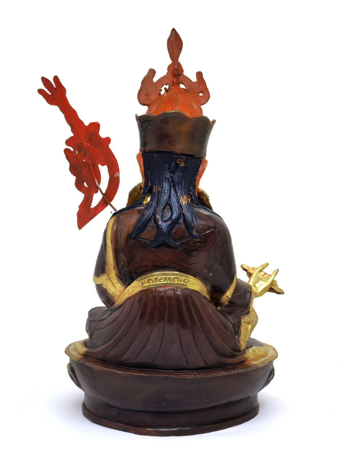 Guru Rinpochen Statue aus Messing, teilweise vergoldet, 35cm