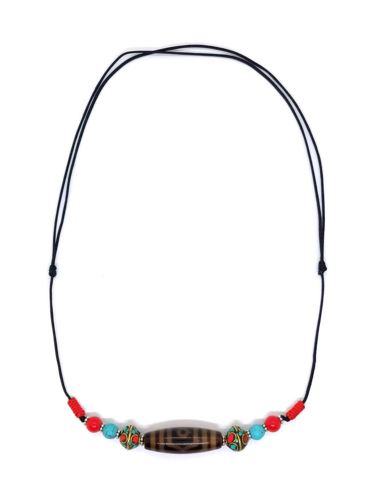 3-occhi tibetano Dzi-perline-ciondolo-collana con turchese e rosso corallo