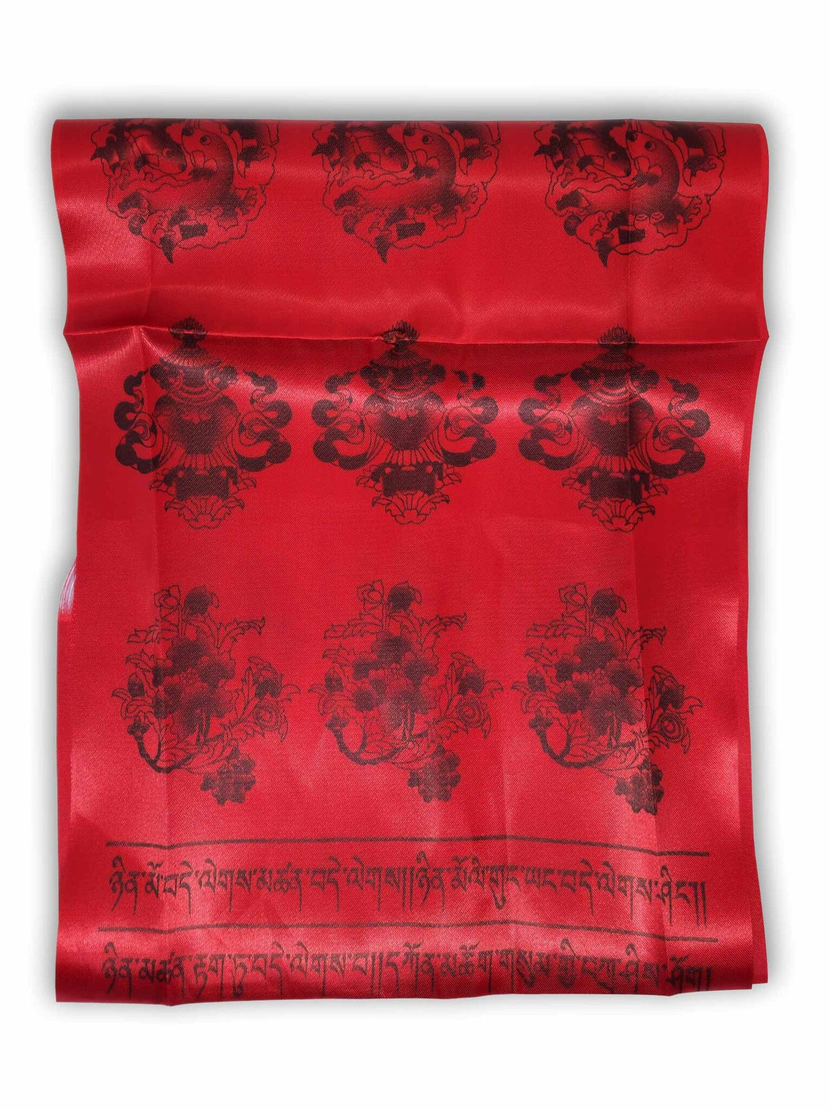 Khata, écharpe tibétaine de salutation et de prière avec signes de bon augure, rouge, 140 x 29 cm