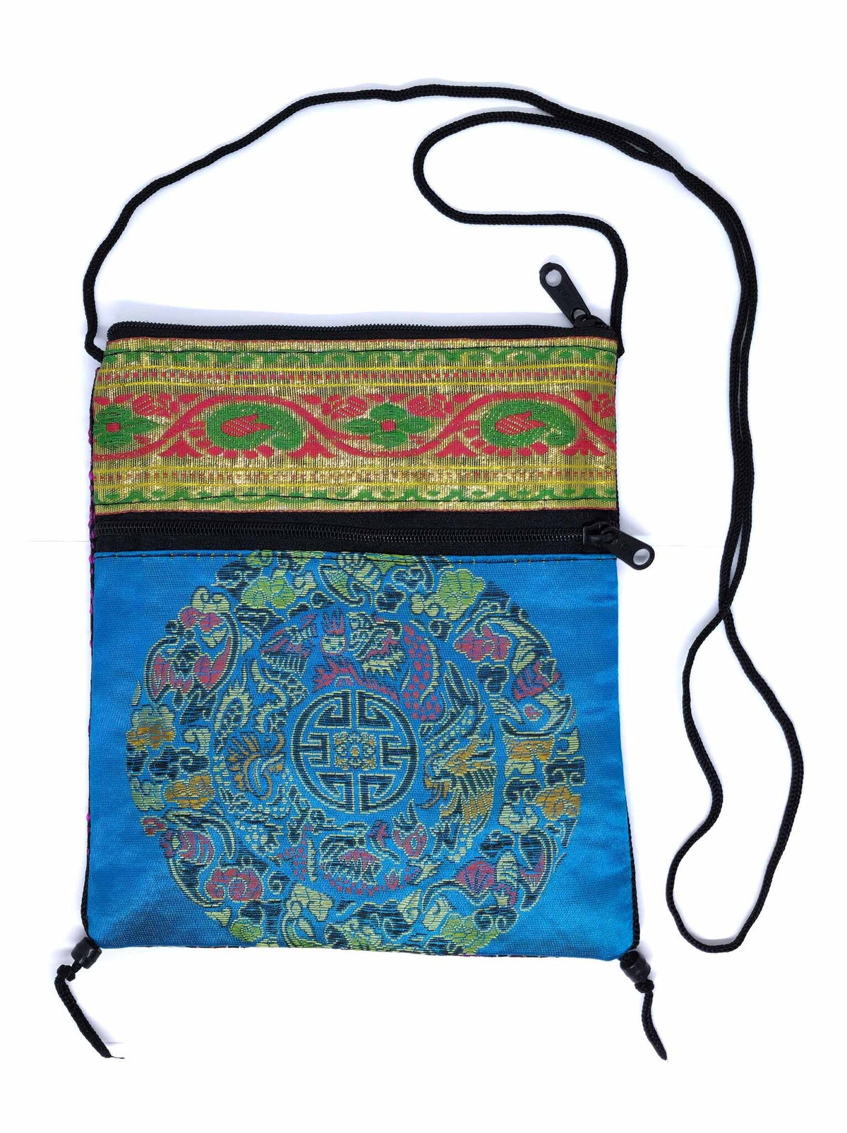Piccola borsa a tracolla in broccato di seta con mandala, blu