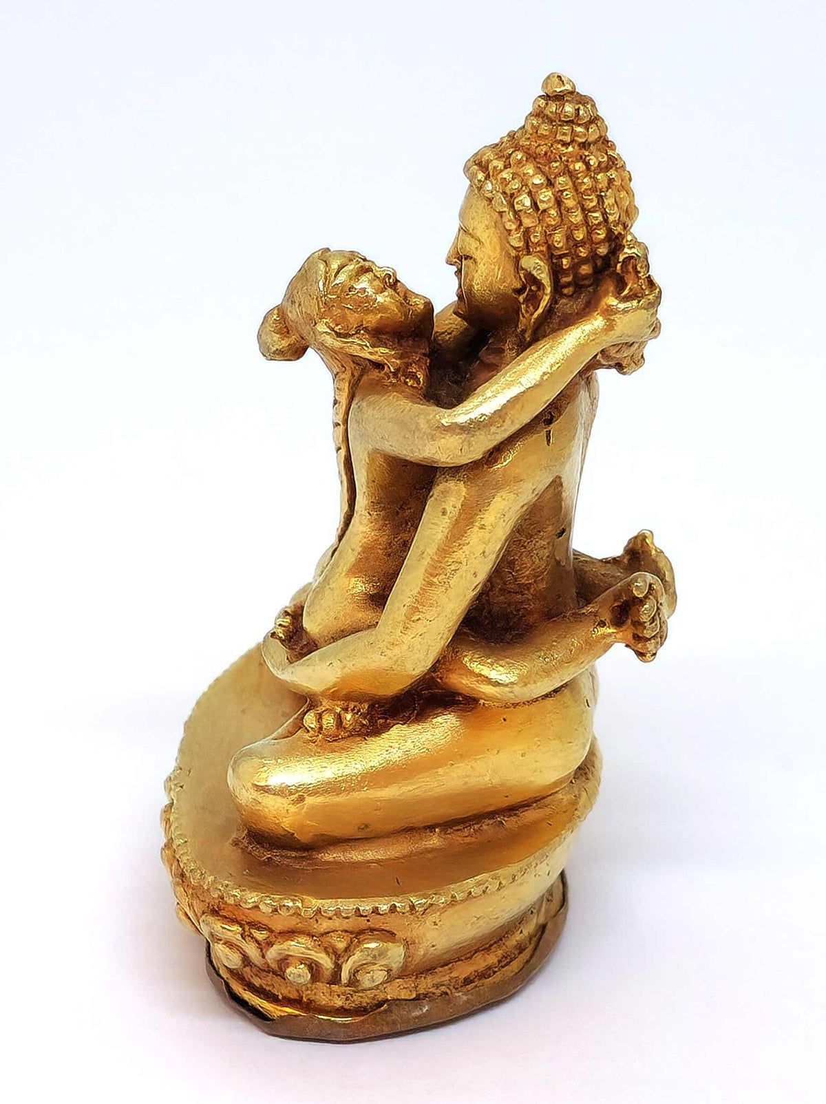 Petite statue tibétaine Kuntu Sangpo yab-yum, symbole de l'union de la sagesse et de la compassion, 6 cm