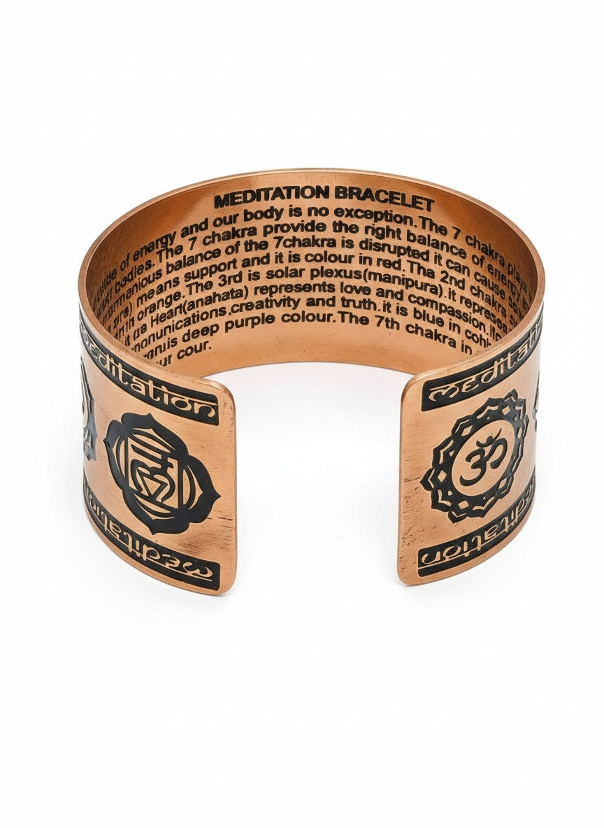 Seven Chakra Copper Cuff Bracelet Handcrafted, Adjustable
