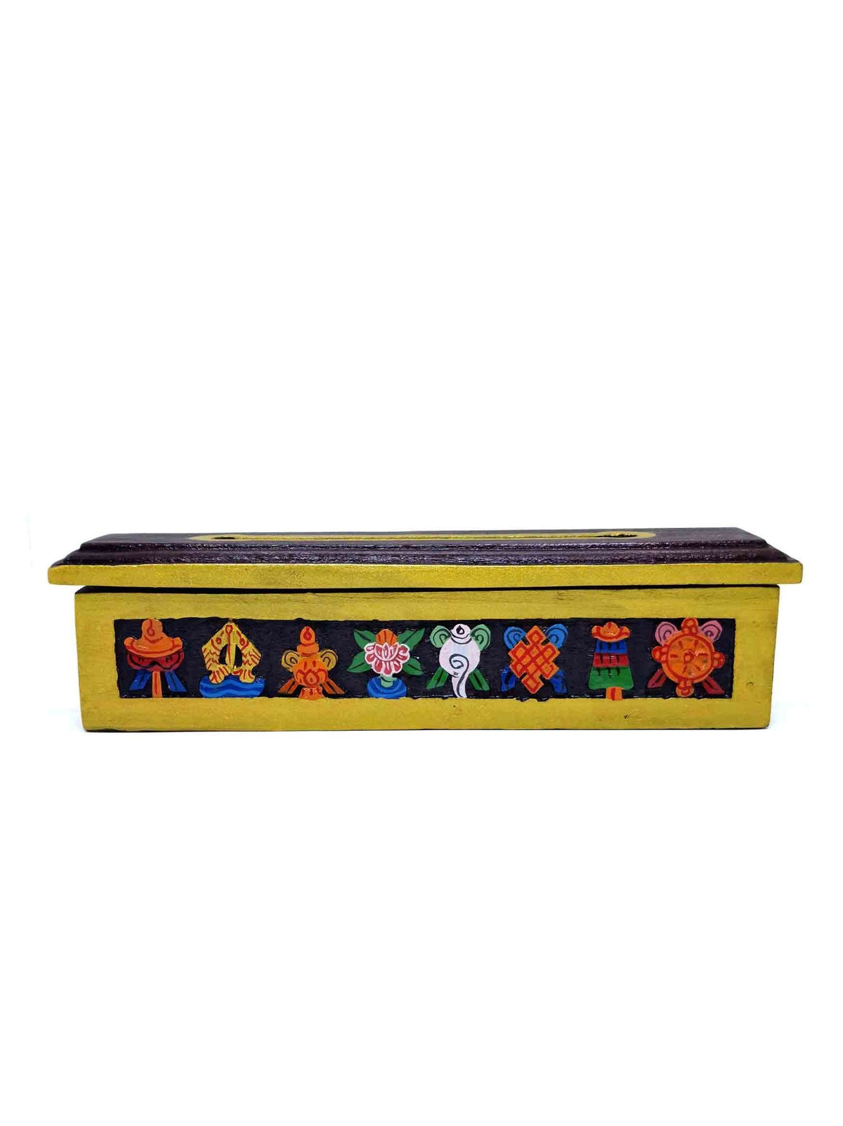 Tibetischer Räucherstäbchenhalter 8 Glückssymbole aus Holz