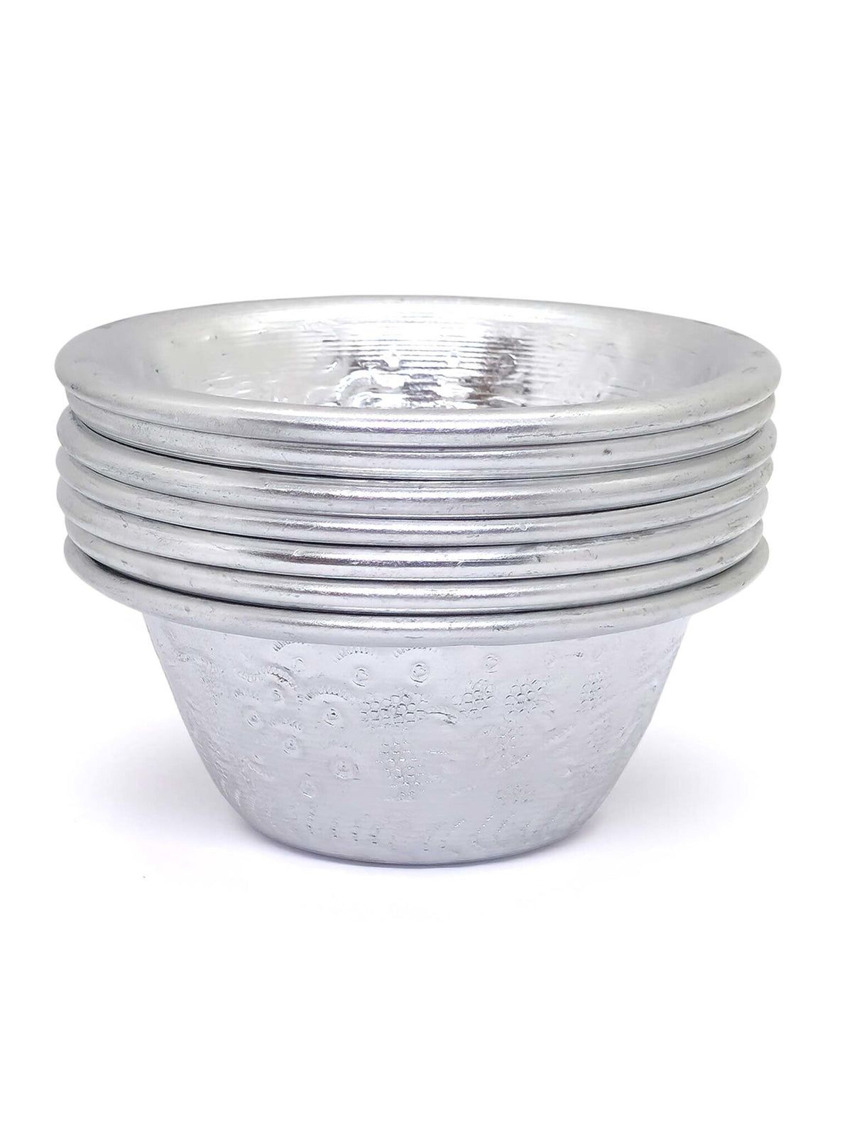 Coppa per l'acqua tibetana per offerte in bianco metallo con incisione (7er set)