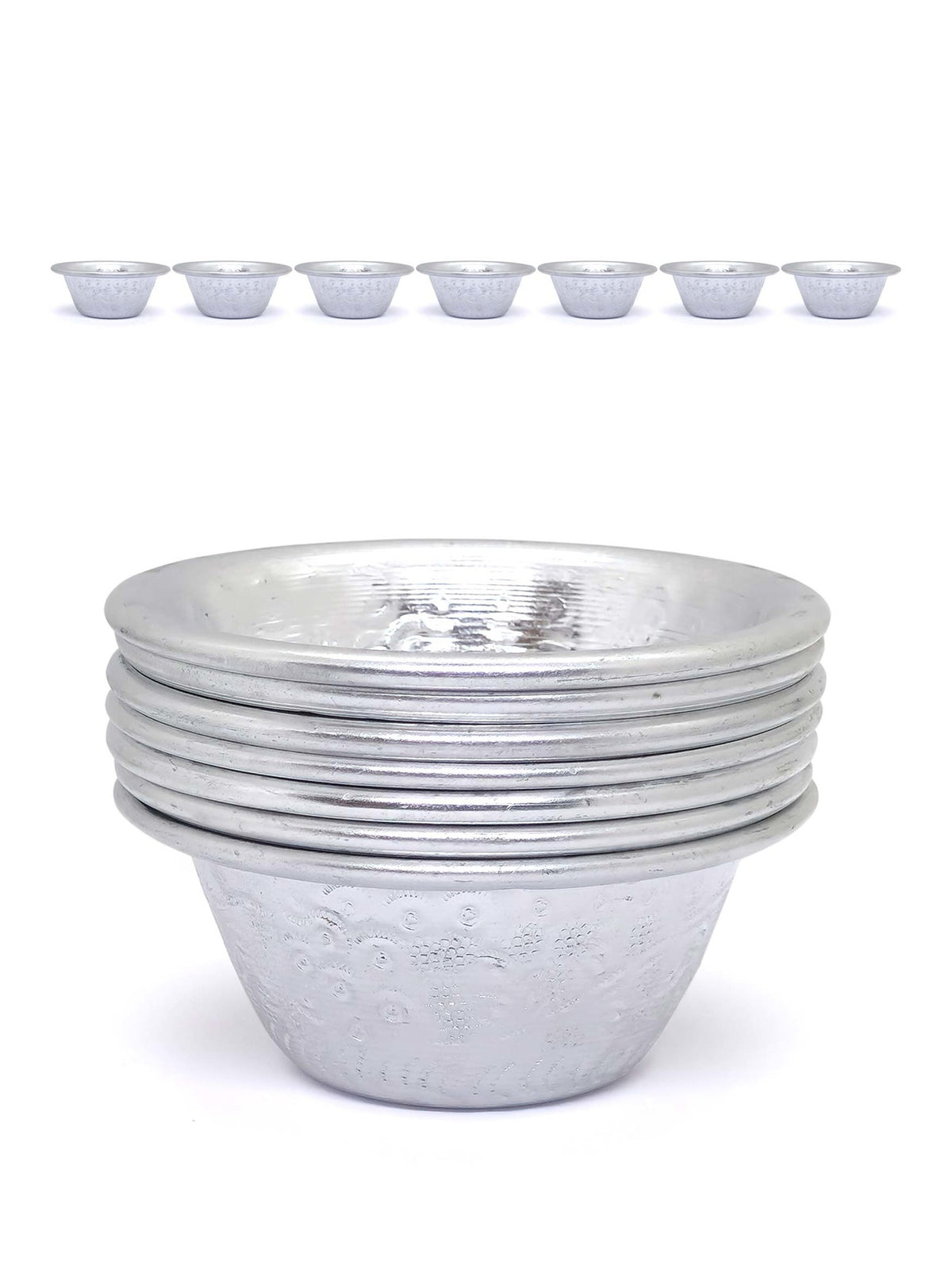 Coppa per l'acqua tibetana per offerte in bianco metallo con incisione (7er set)