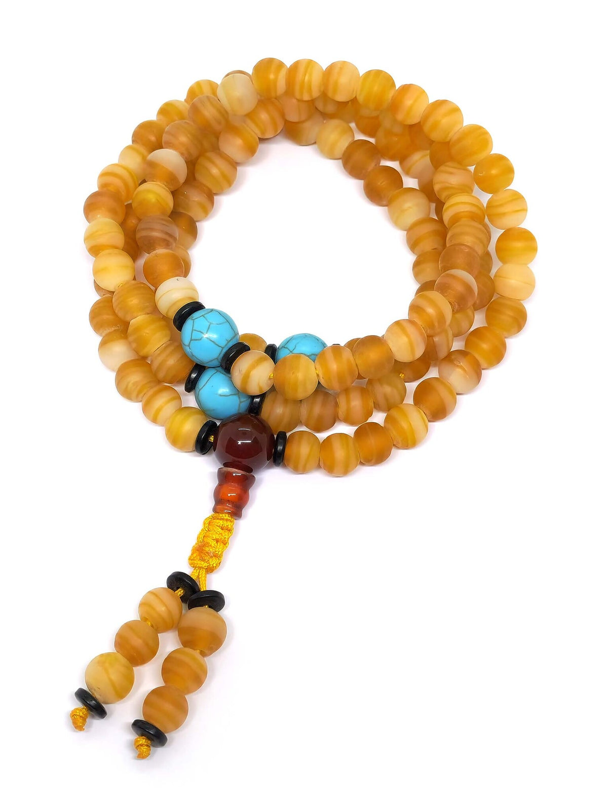 Mala tibétain agate avec séparateurs turquoise