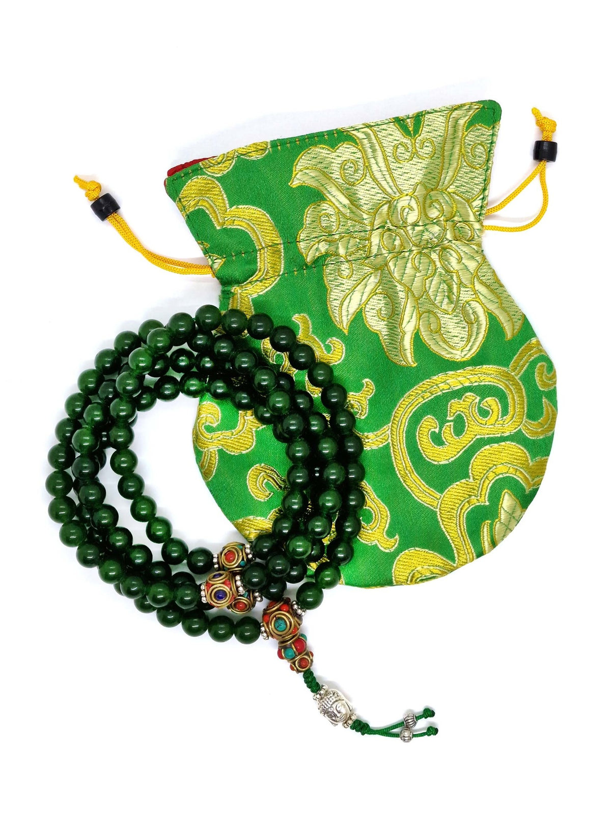 Mala tibétain en jade, avec séparateurs et Bouddha
