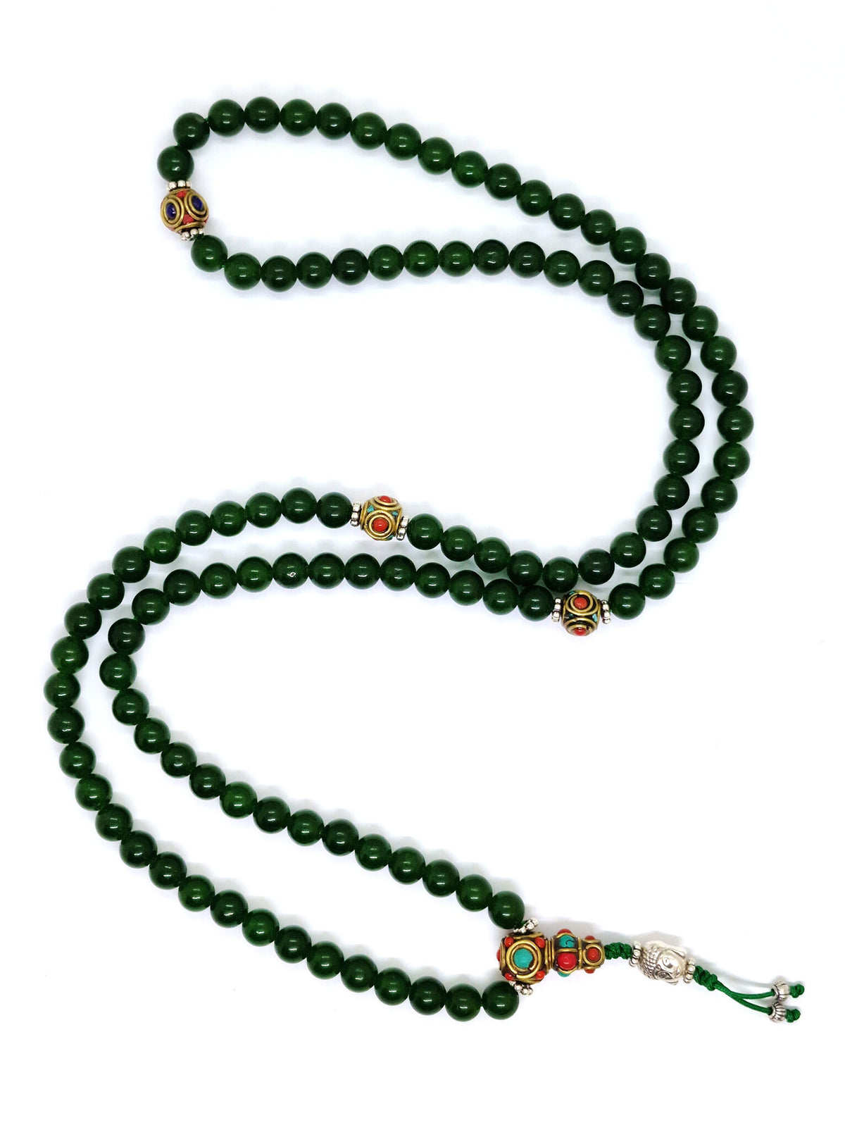 Mala tibétain en jade, avec séparateurs et Bouddha