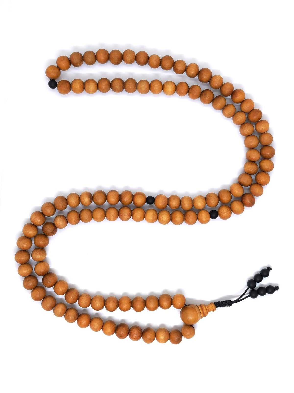 Tibetische Gebetskette Mala Sandelholz mit Onyx handgefertigt