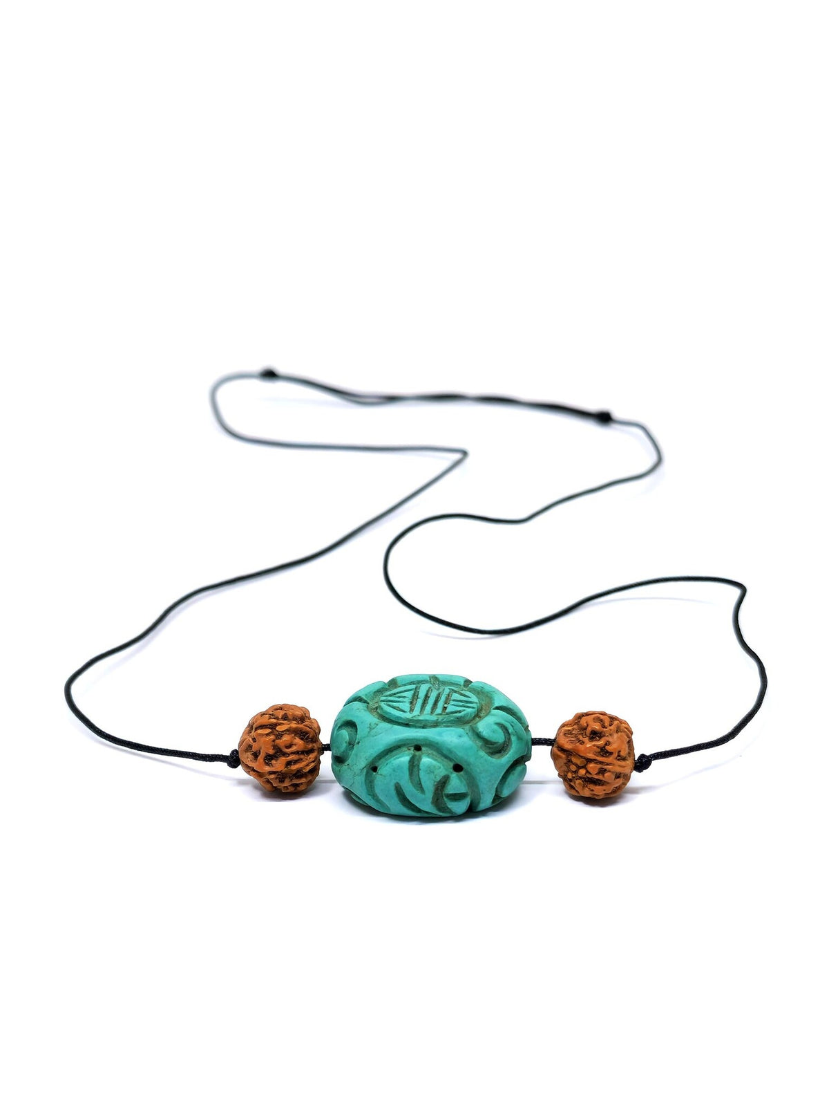 Collana con color turchese ciondoli di pietra e Rudraksha-perline