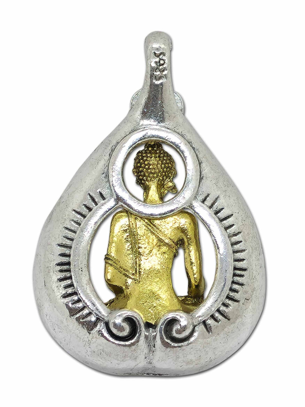 Shakyamuni Buddha ciondolo in ottone e metallo bianco, 4cm