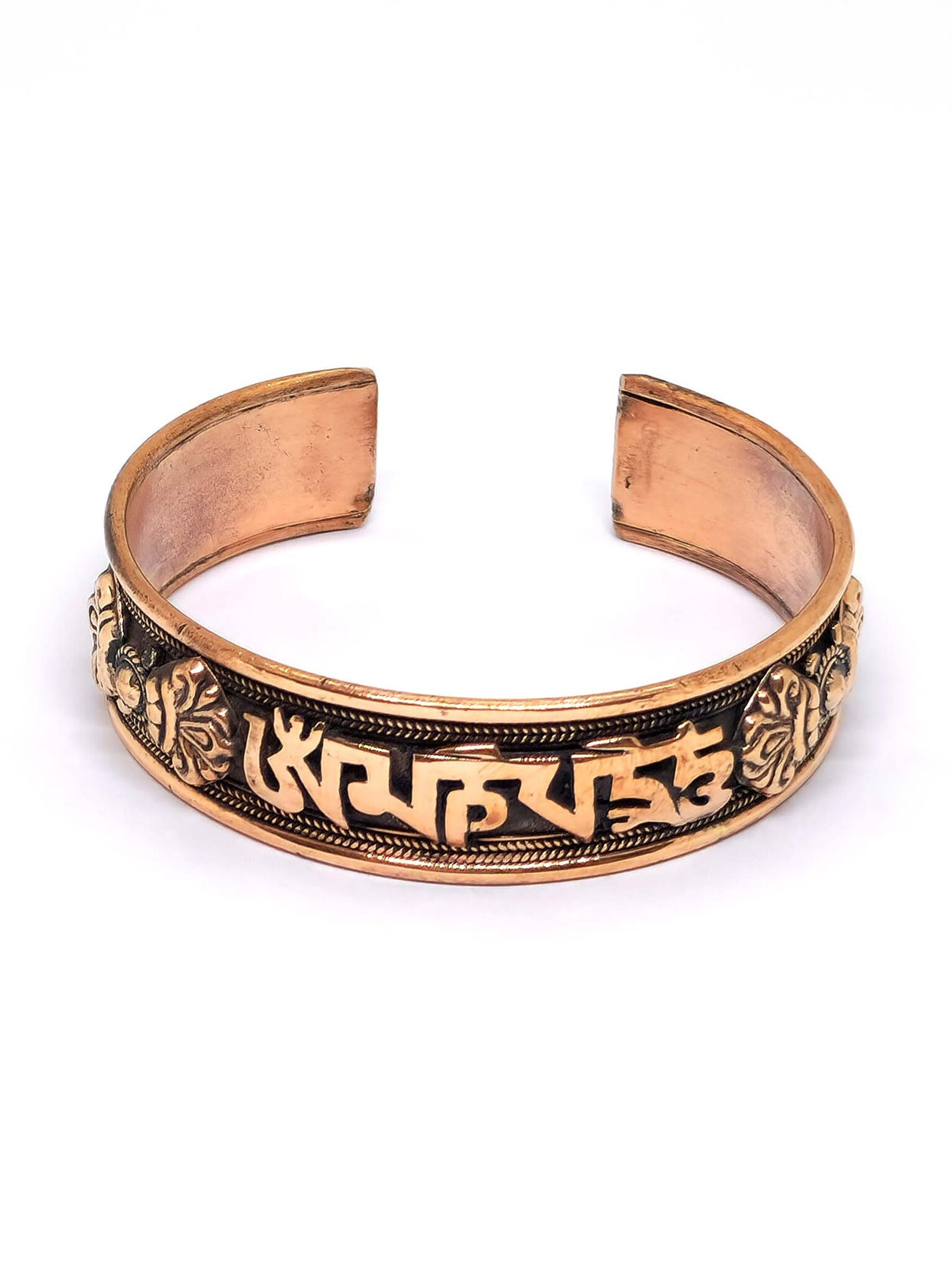 Bracciale rigido tibetano in rame, con dorje e Mantra