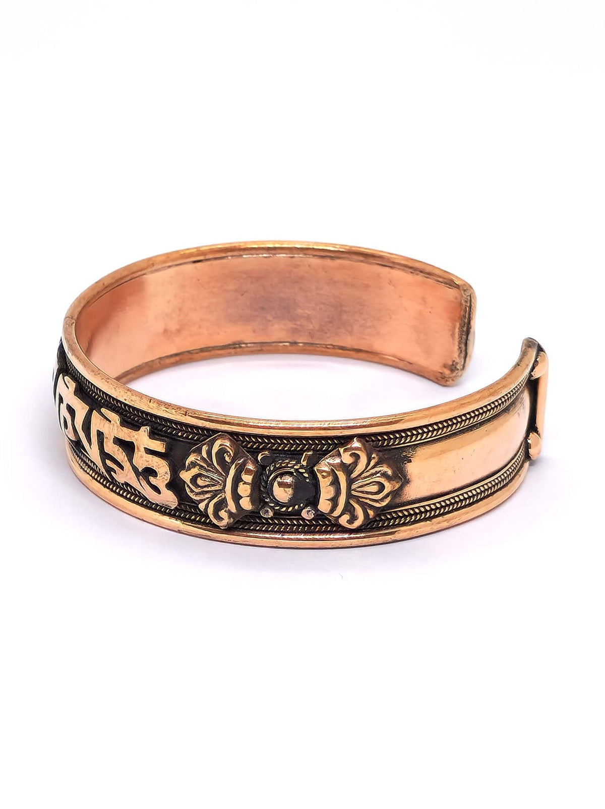 Bracciale rigido tibetano in rame, con dorje e Mantra