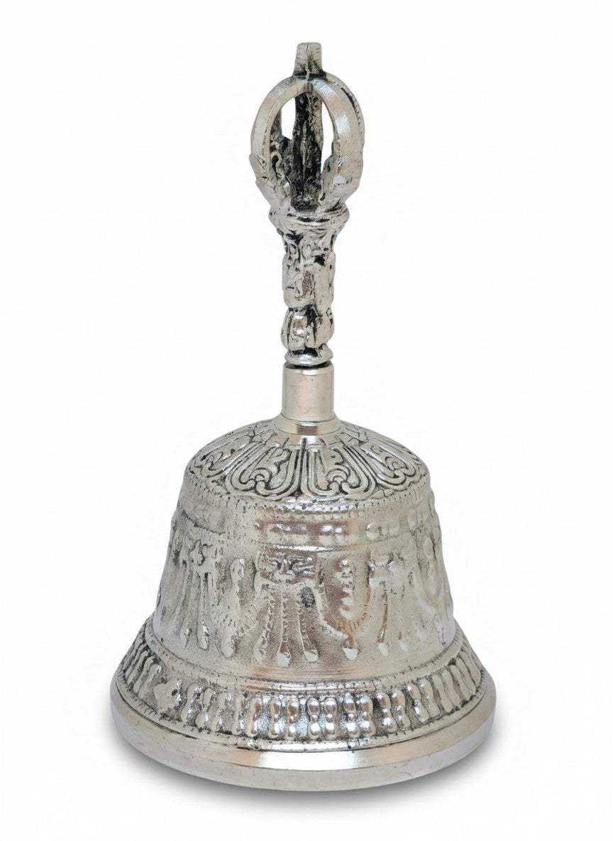 Tibetisches Glocke Dorje Set versilbert Messing