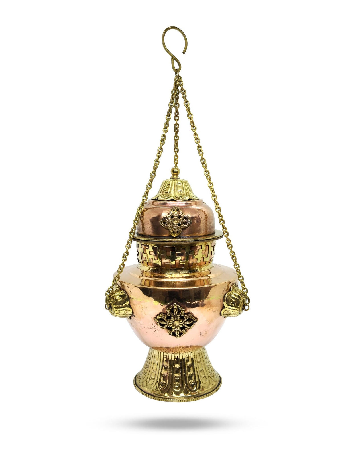 Brûle-encens tibétain pour poudre d'encens avec chaîne, orné d'un double dorjé