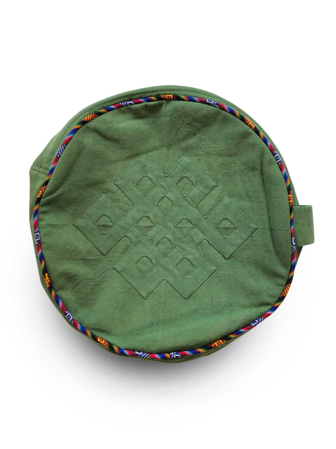 Housse de coussin de méditation zafu, ronde à motif appliqué de nœud sans fin tibétain