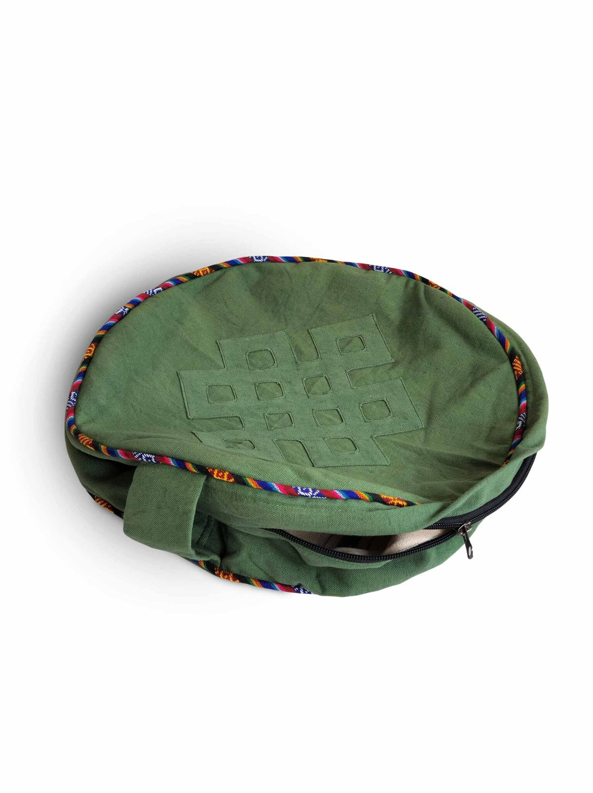Housse de coussin de méditation zafu, ronde à motif appliqué de nœud sans fin tibétain
