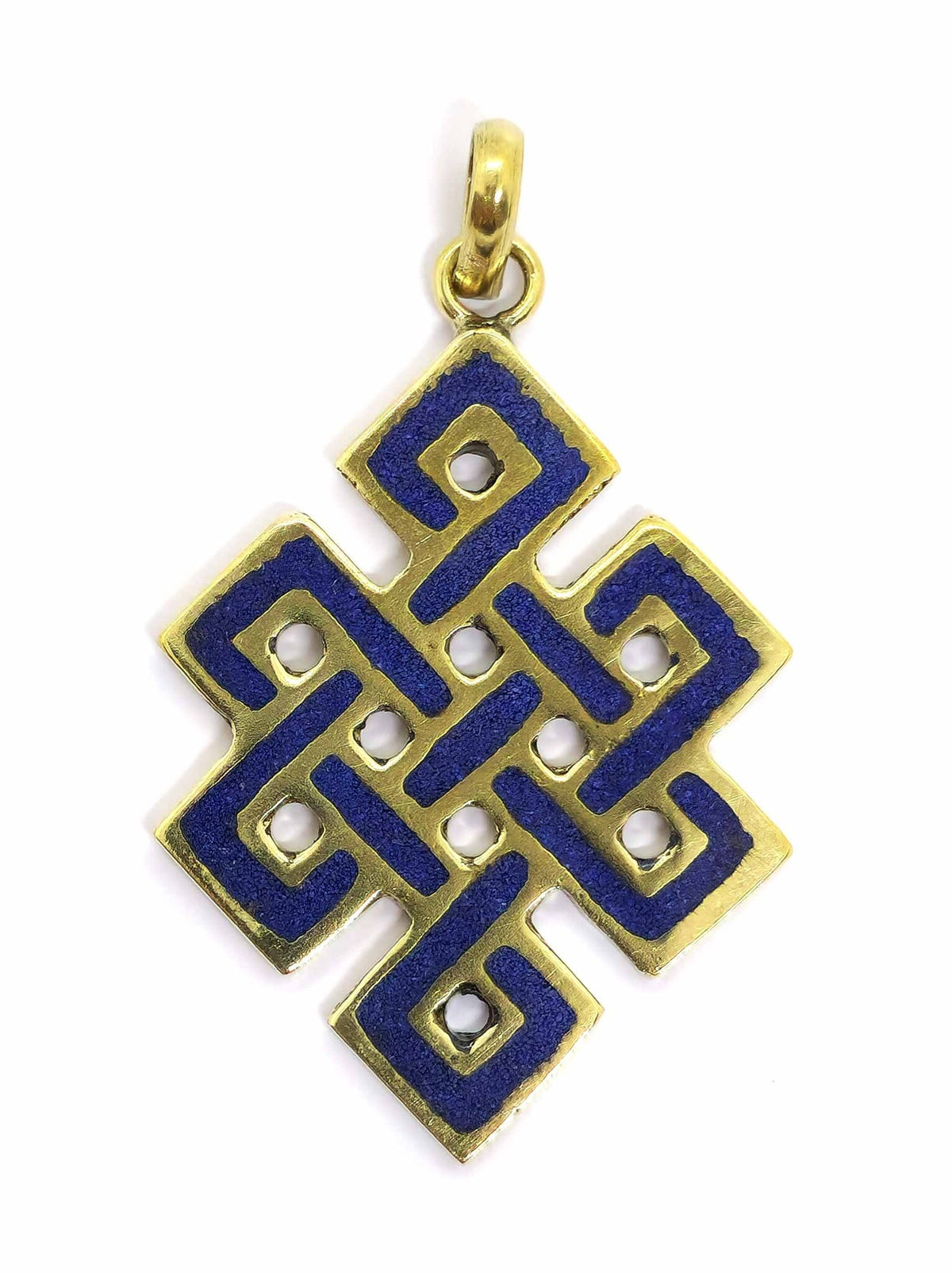 Tibetan Handmade Pendant Endless Knot Brass and Lapis