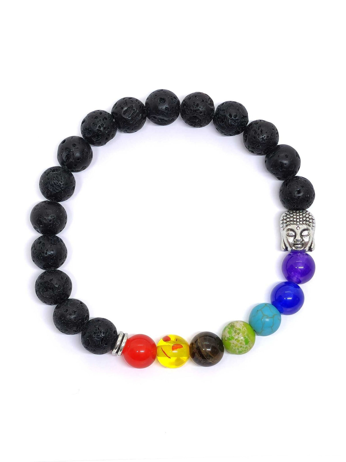 Lava Stone Bracelet With Buddha and 7 Chakras, Stretchable
