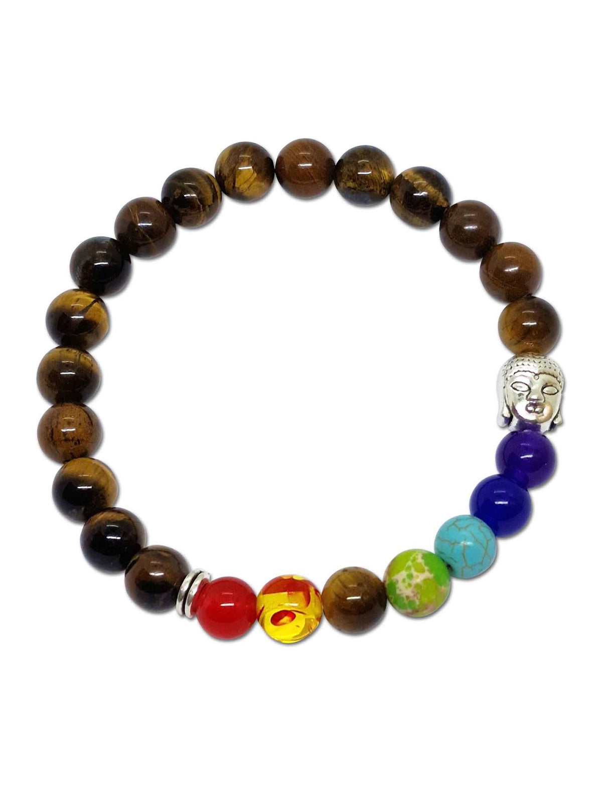 Tiger Eye Bracelet with 7 Chakras and Buddha, Stretchable
