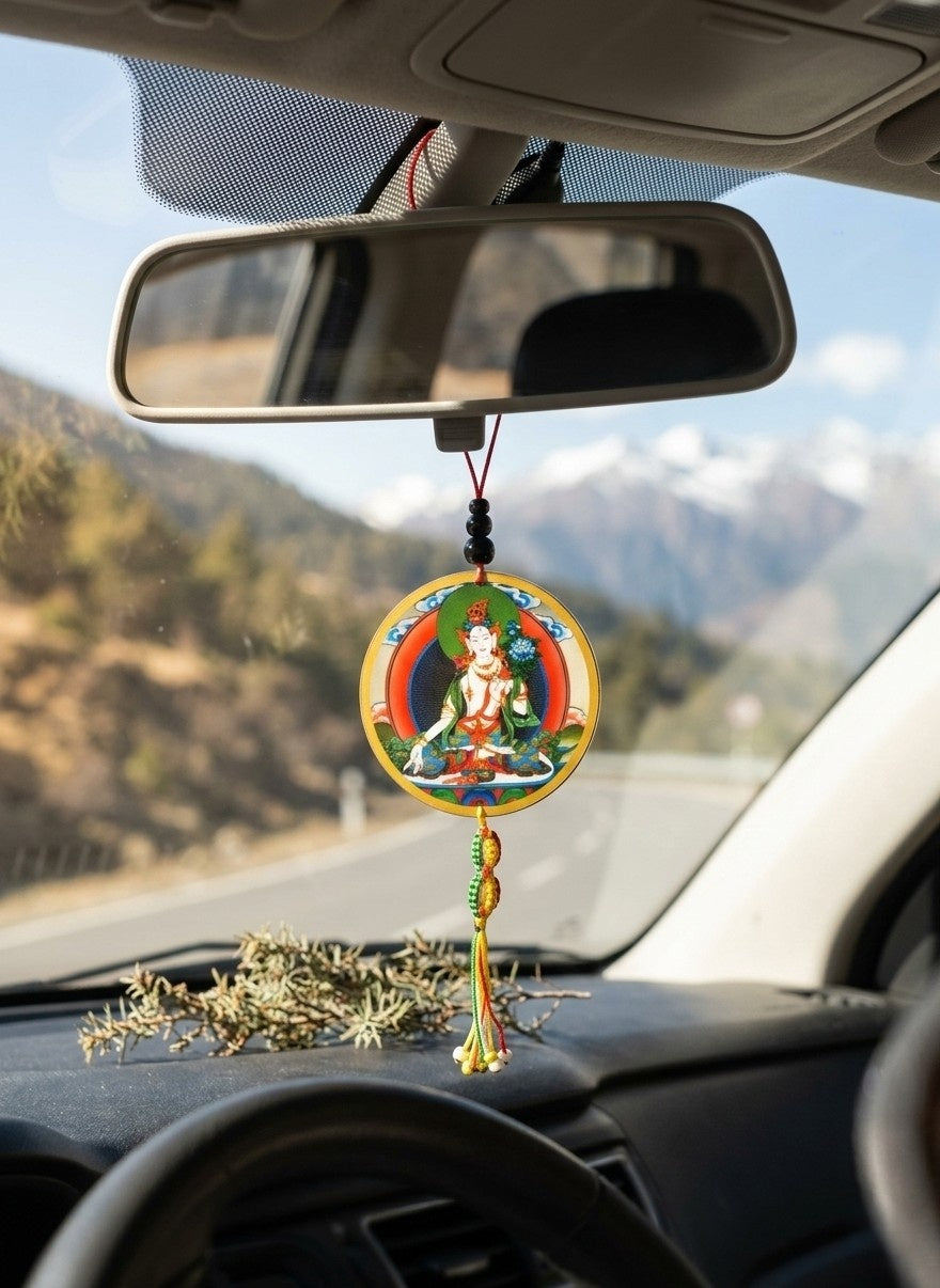 White Tara Car Mirror Charm and Keychain