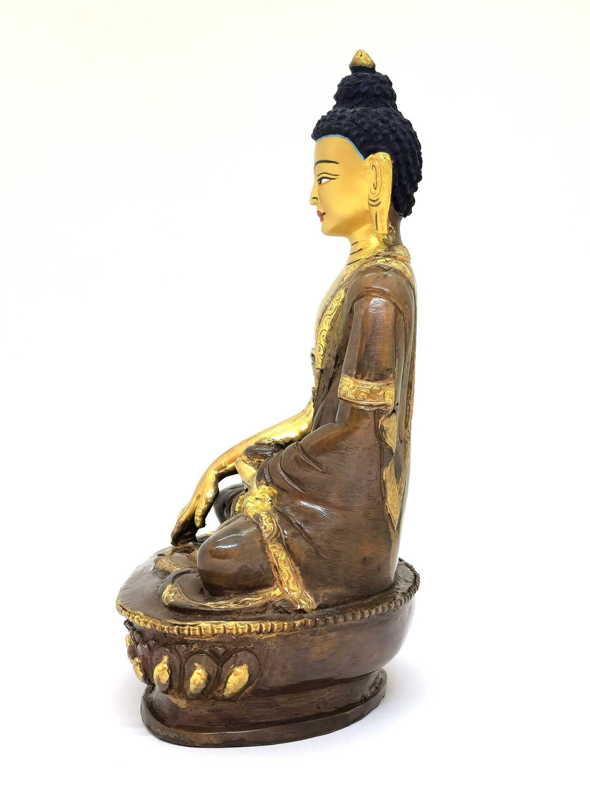 Statua di Buddha Shakyamuni, fatto a mano in ottone e rame, in parte dorato, 15cm