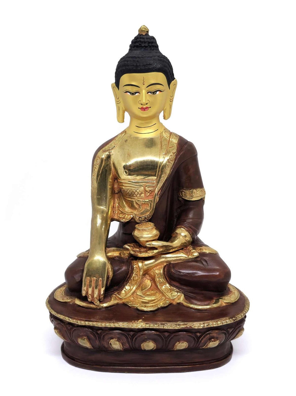 Buddha Statue Made of Brass, Partly Gold Plated, 21cm