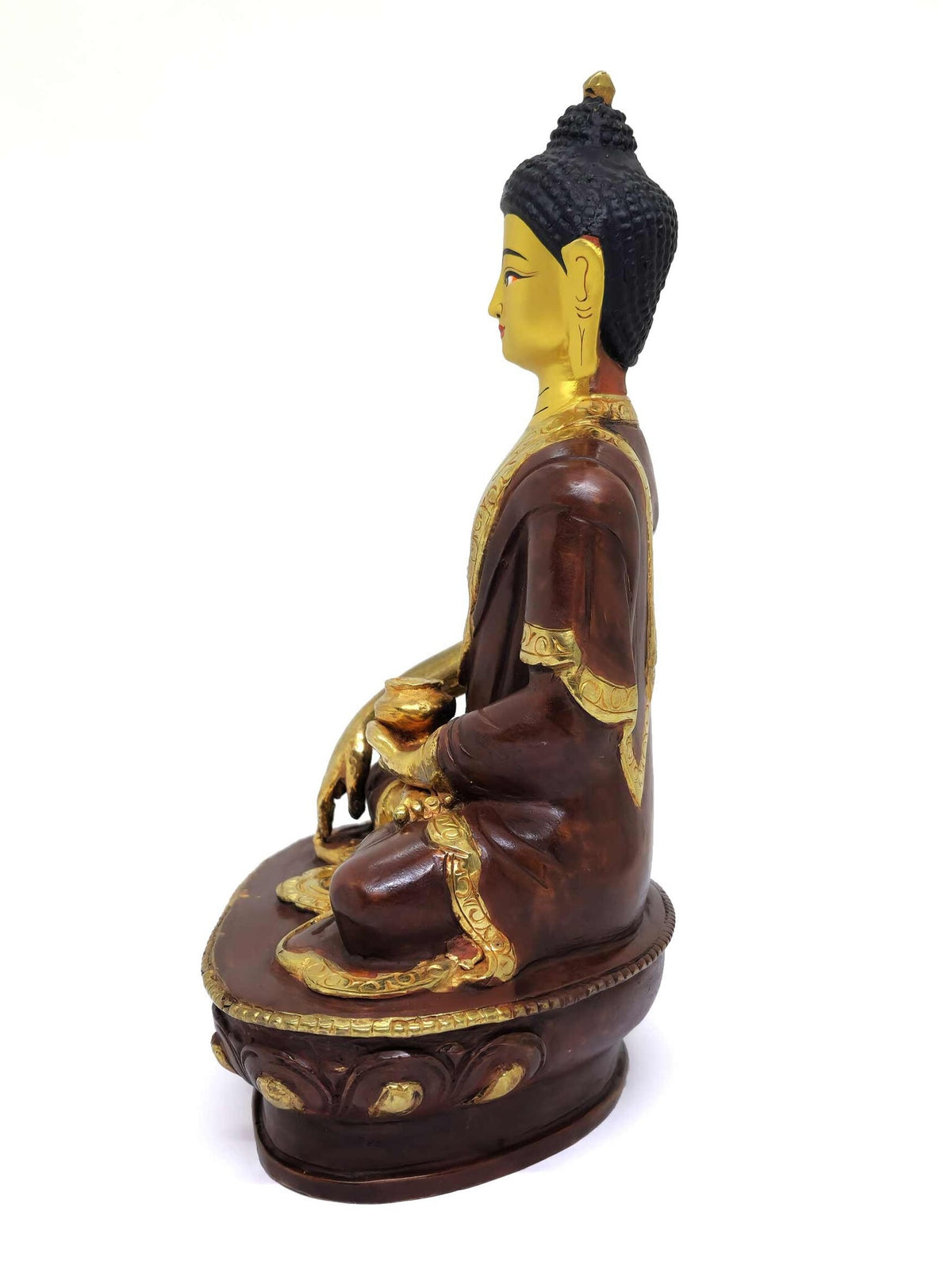 Buddha Statue aus Messing, teilweise vergoldet, 21cm