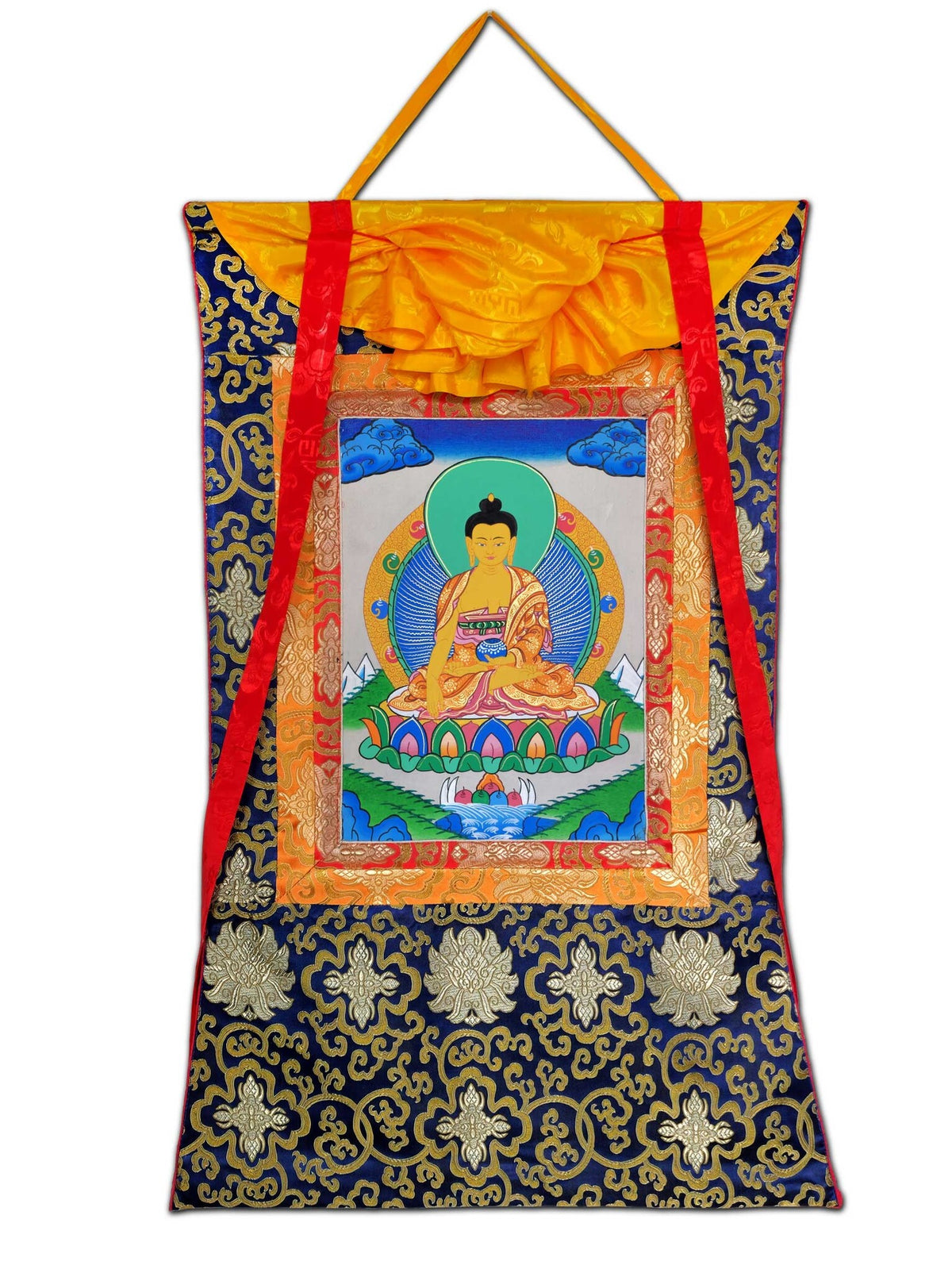 Tibetisches Thangka Shakyamuni Buddha 80 x 55 cm, blau