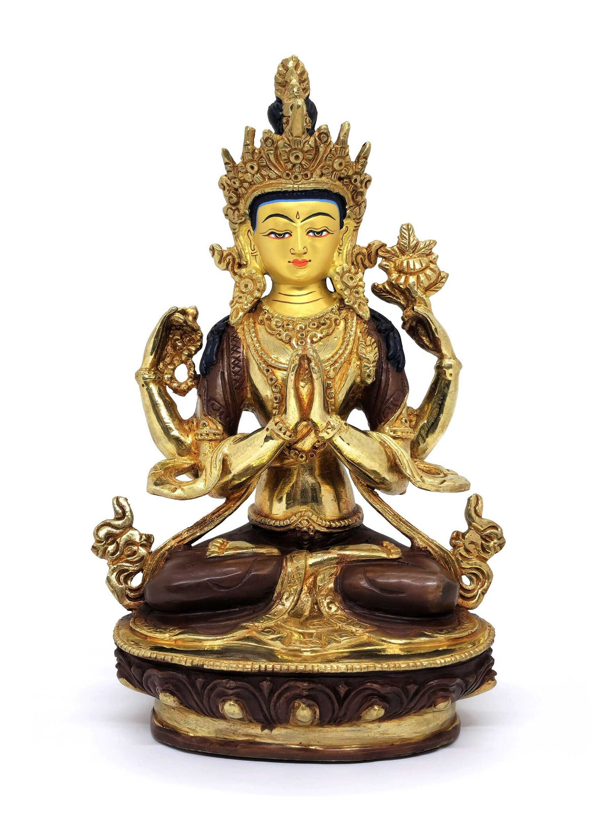 Chenrezig Statue, made of brass, gold-gilded, 23cm