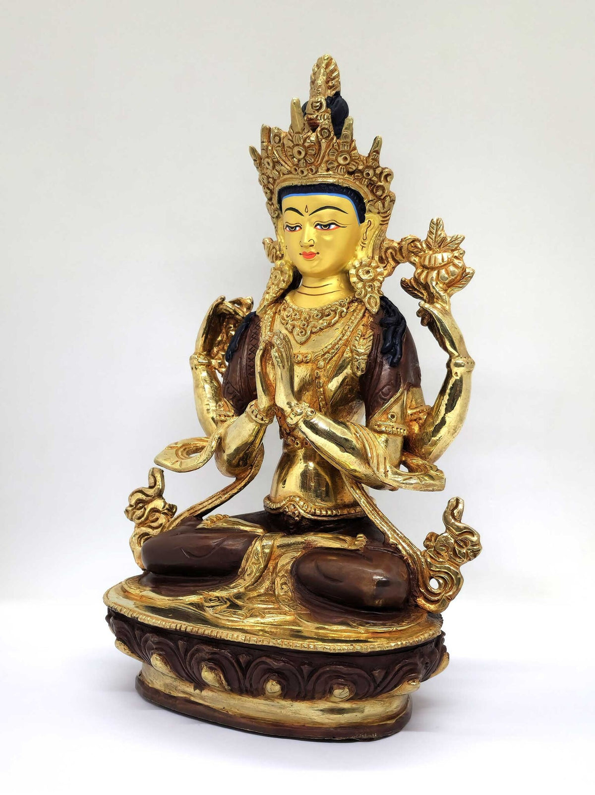 Chenrezig Statue, made of brass, gold-gilded, 23cm