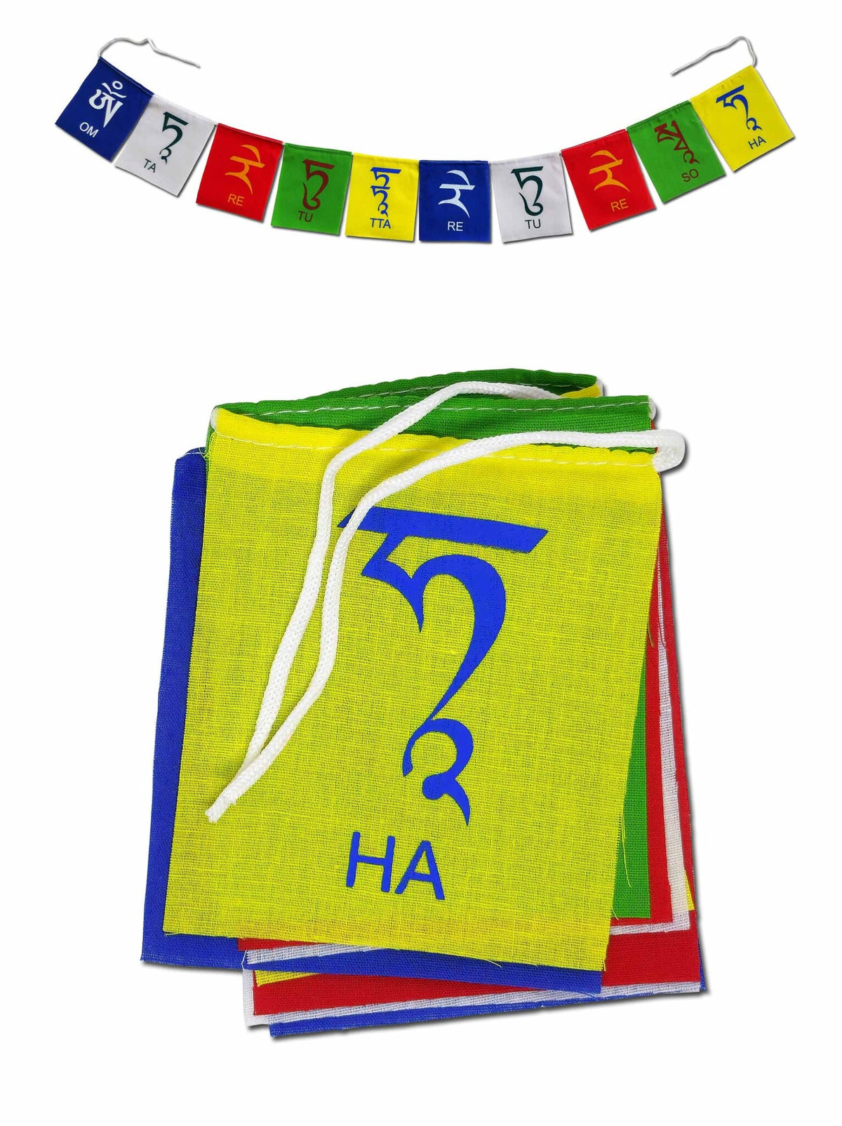Drapeau de prière tibétain au mantra de Tara, 9 x 10,5 cm