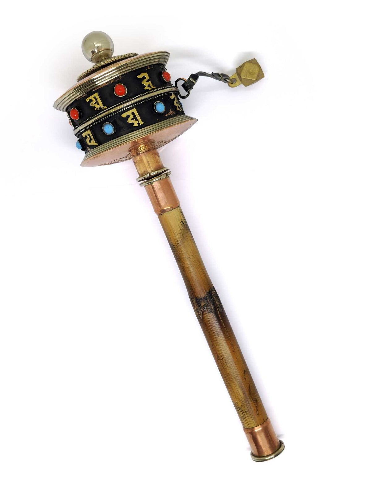 Tibetische Hand-Gebetsmühle, mit Mantra verziert, 26cm