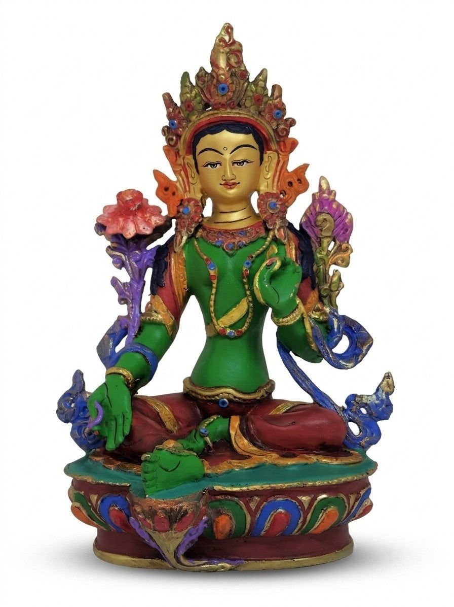 Green Tara Statue, Hand-Painted