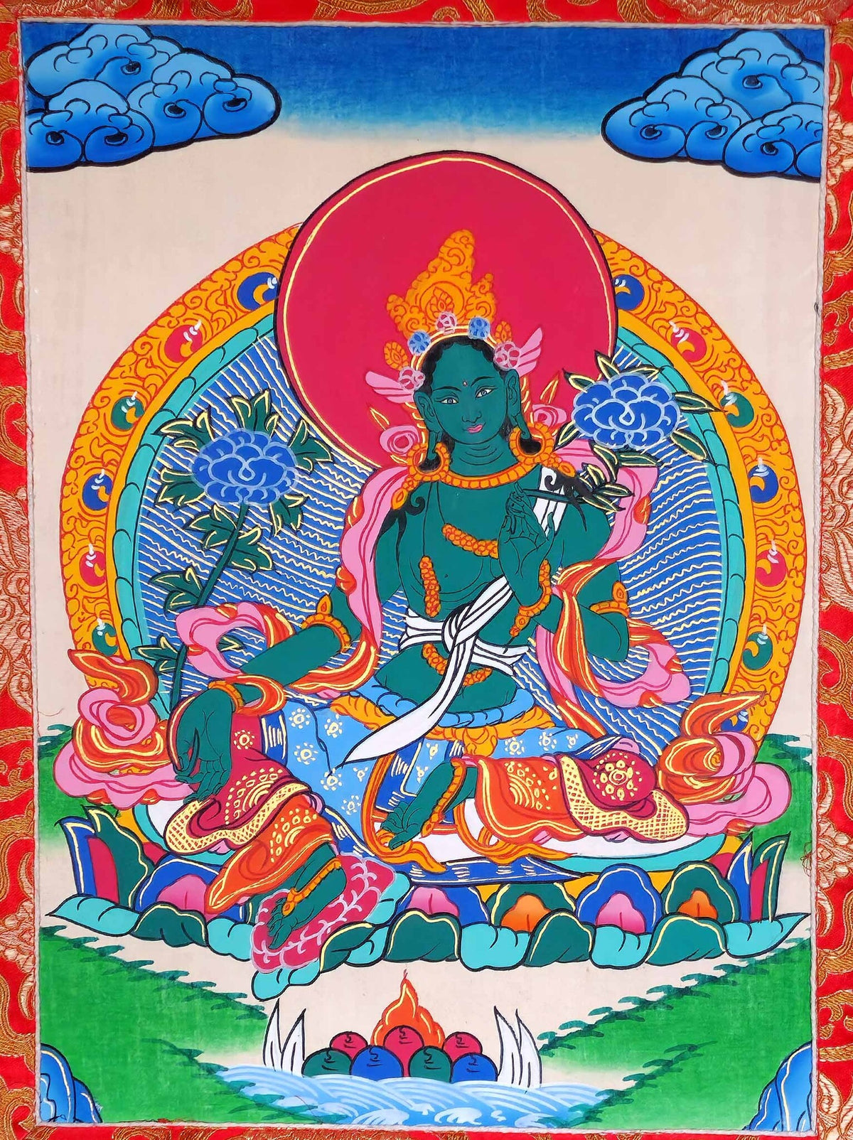 Tibetan Thangka Green Tara 80 x 55 cm