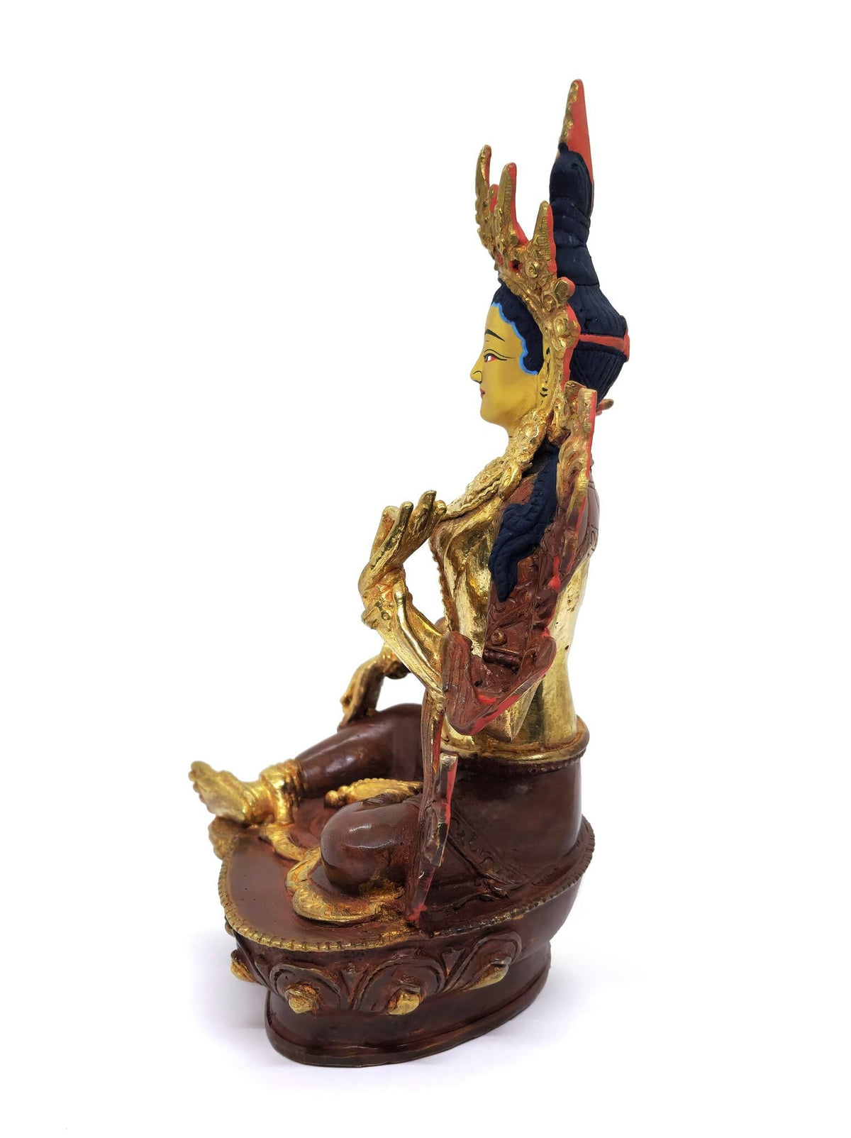 Grüne Tara-Statue aus Kupfer, teilweise vergoldet, 22cm