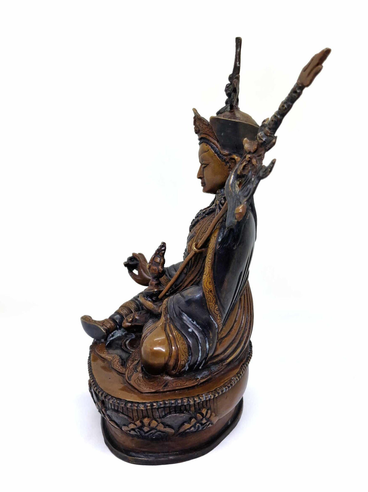 Statua Guru Rinpochen (Padmasambhava) in ottone e bronzo, 21cm
