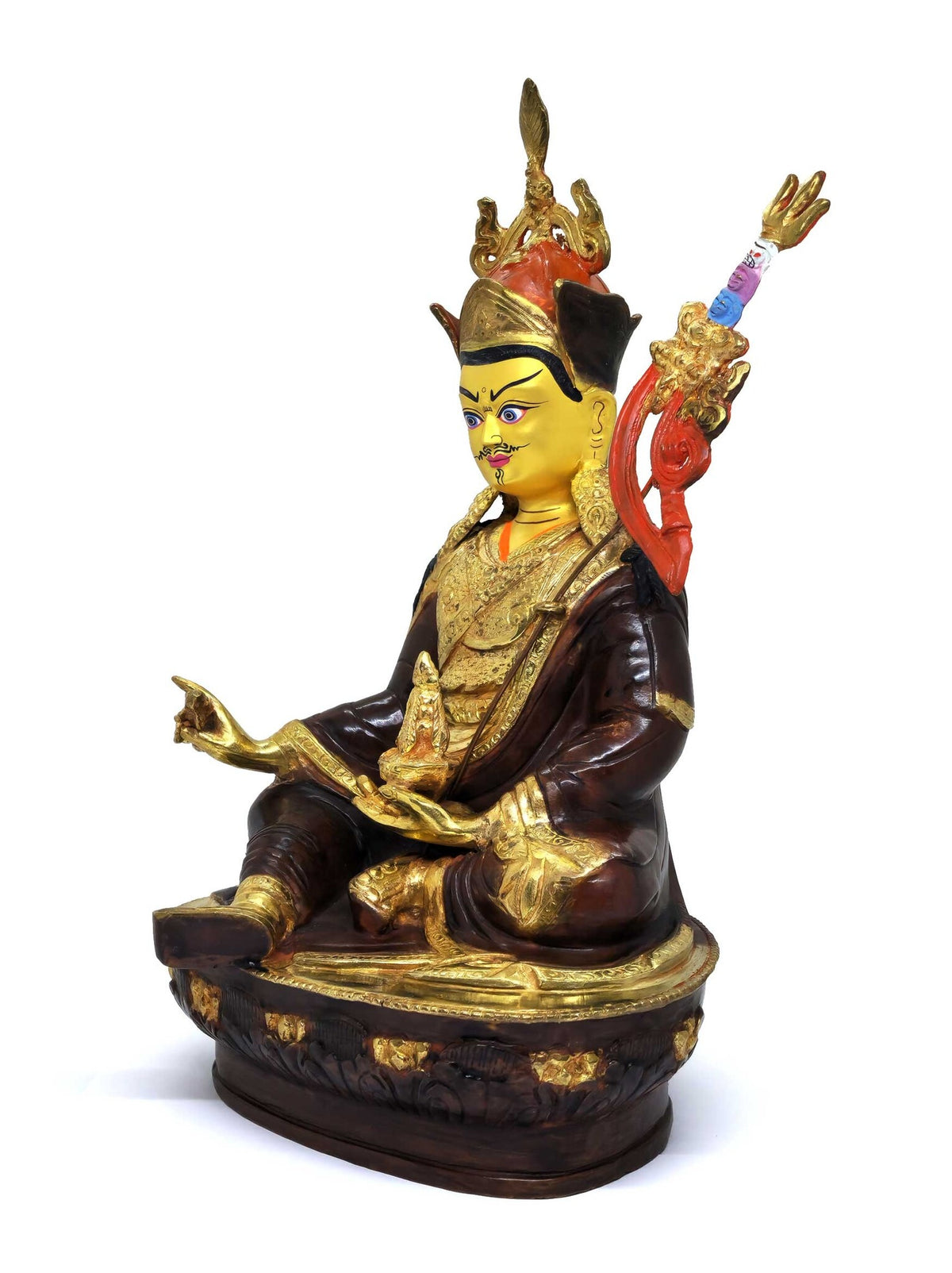 Guru Rinpochen Statue, Made of Brass, Partially Gold-Plated, 35cm