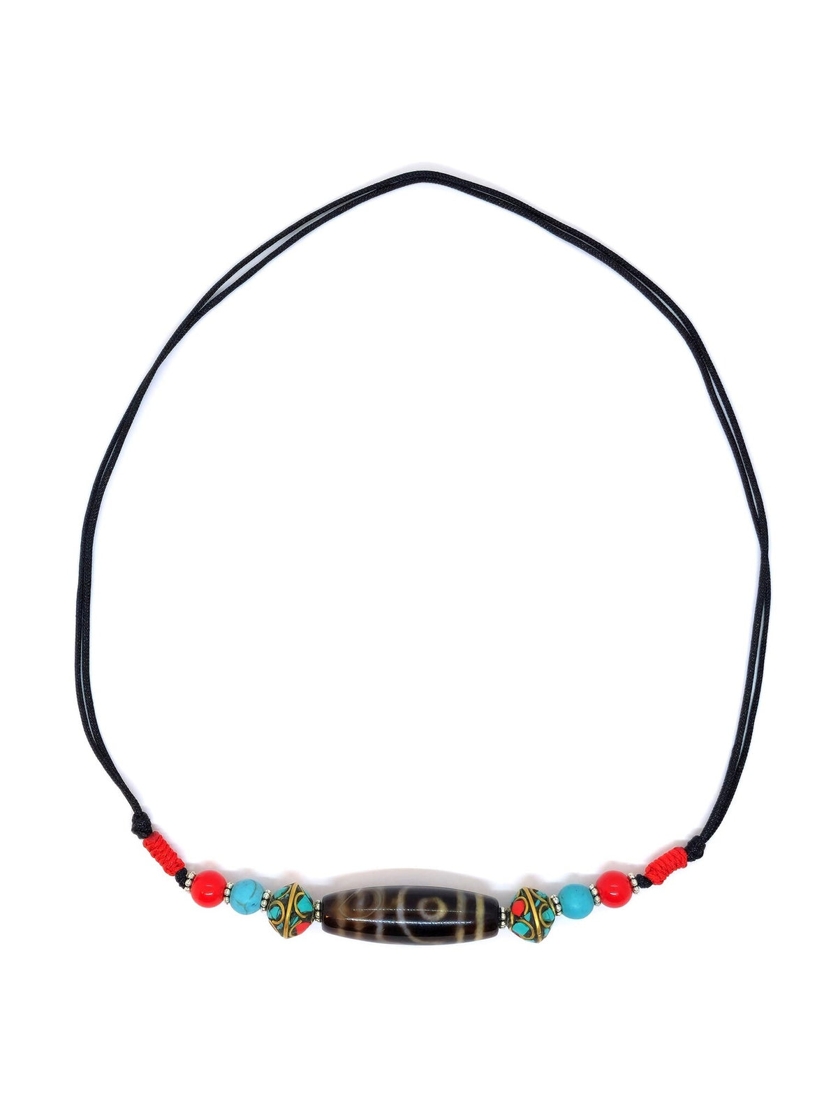 2-occhi tibetano Dzi-perline-ciondolo-collana con turchese e rosso corallo