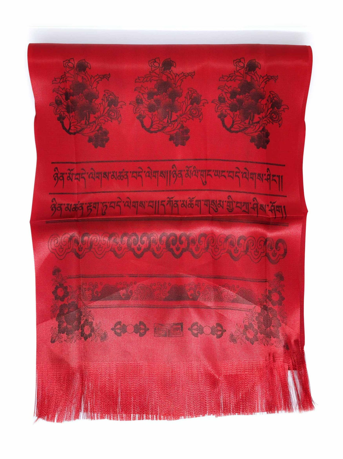 Khata tibetischer Begrüssungs- und Gebetsschal mit Glückssymbolen, rot, 140 x 29 cm