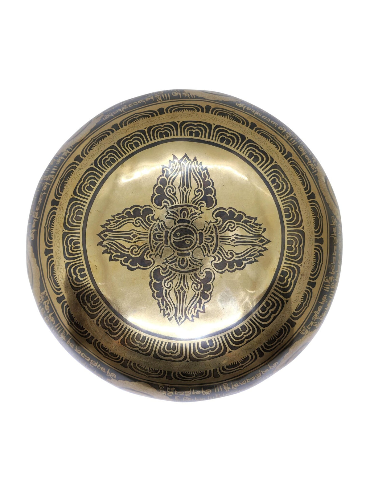 Handgefertigte tibetische Klangschale, geschnitzt mit Buddha und Mantra, Ø 27cm, 2kg