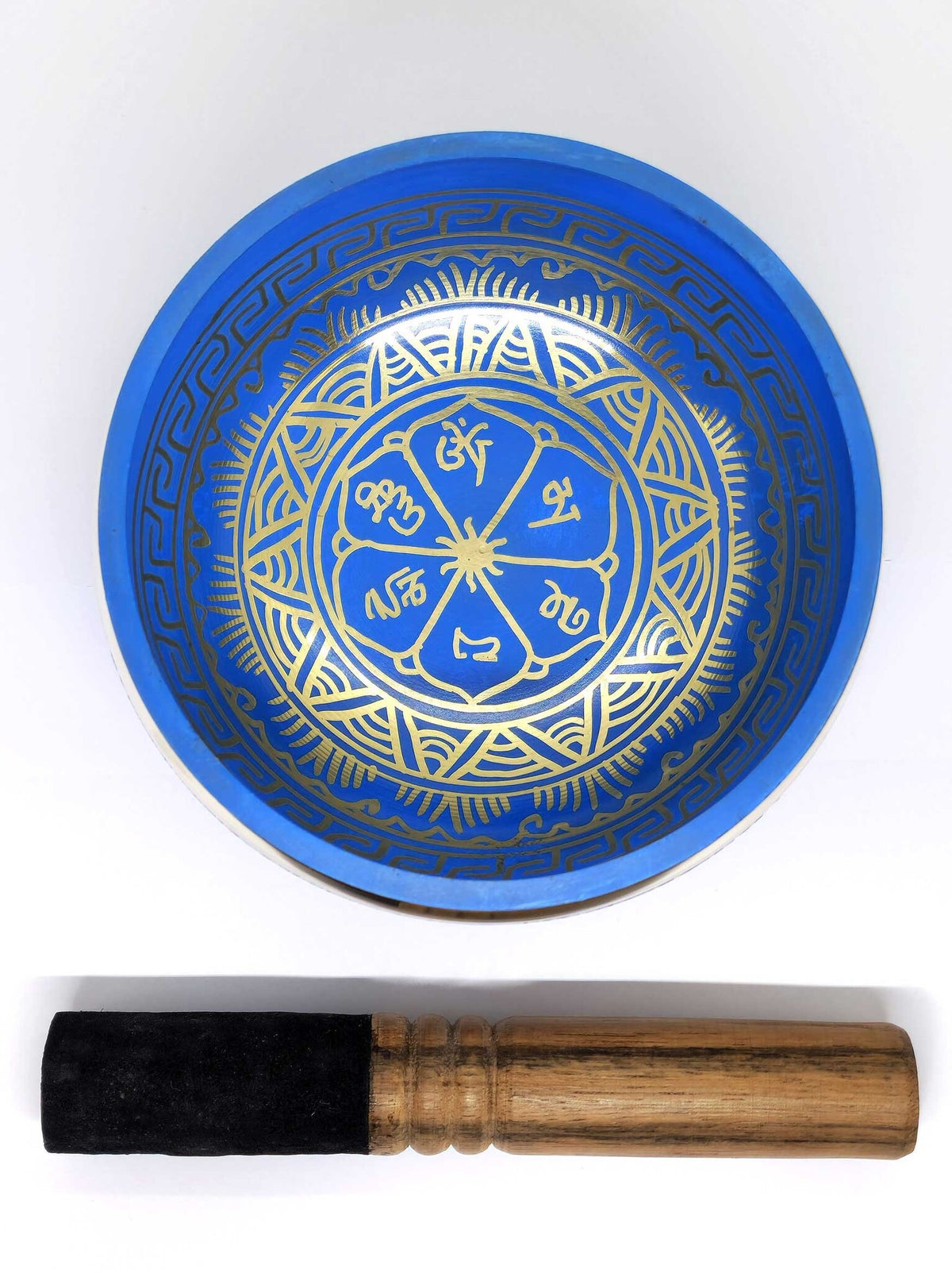 Campana tibetana "Om Mani Padme Hum", blu, in ottone, Ø 14.5cm, 840g