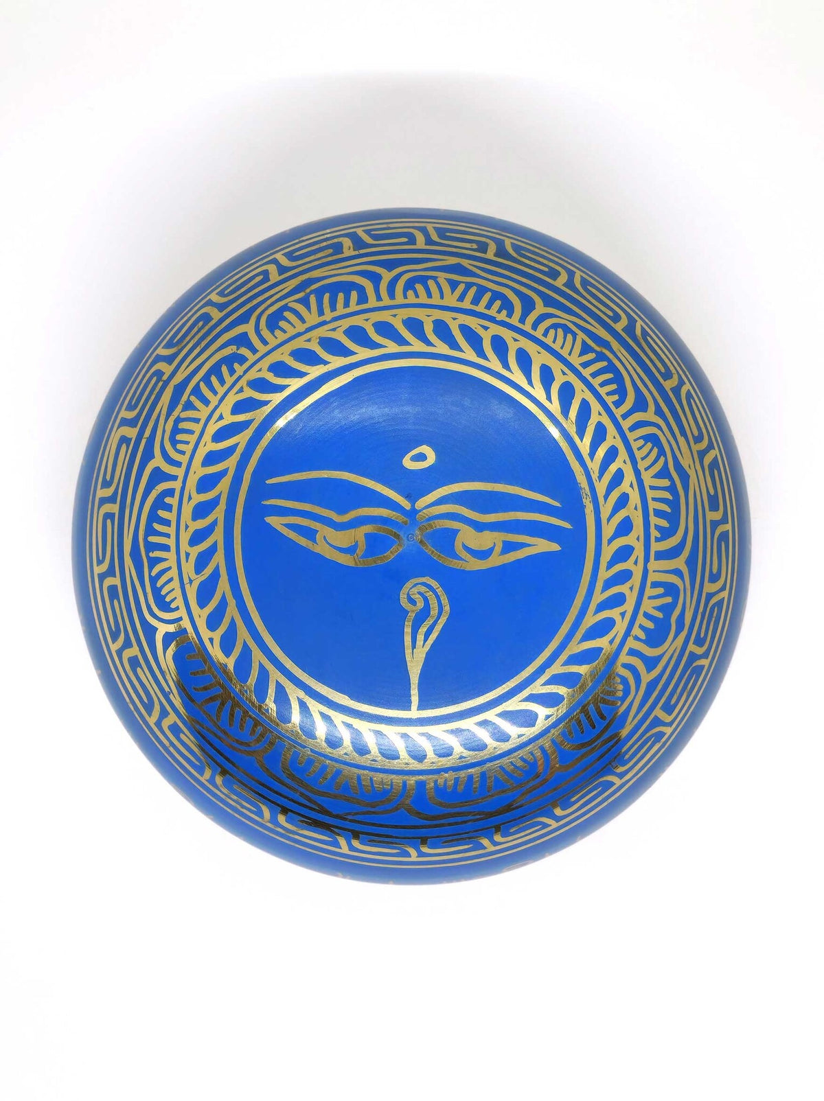 Campana tibetana "Om Mani Padme Hum", blu, in ottone, Ø 14.5cm, 840g