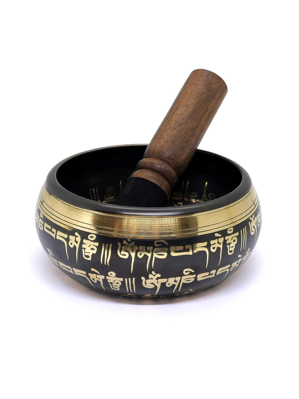 Tibetische Klangschale, mit Mantra verziert, schwarz, Ø 11cm, 450g