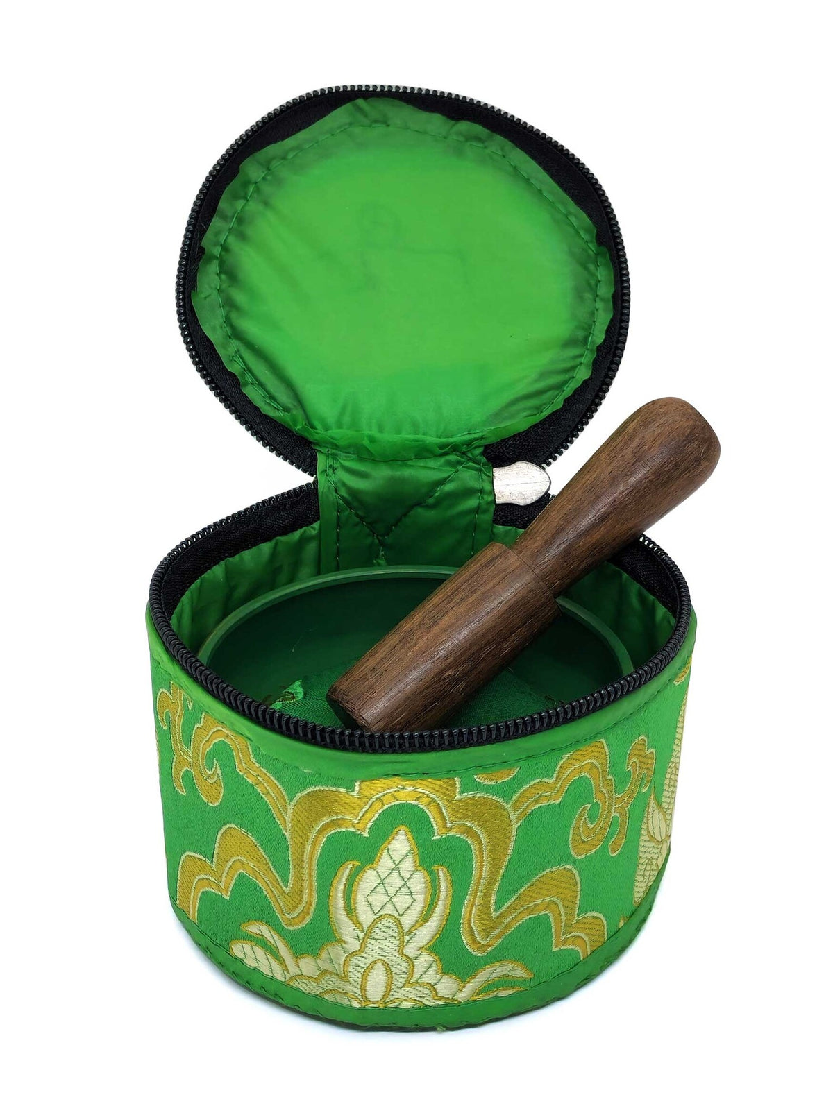 Tibetische Klangschale aus Messing mit Mantra, 3-teilig, grün, Ø 8cm, 190g
