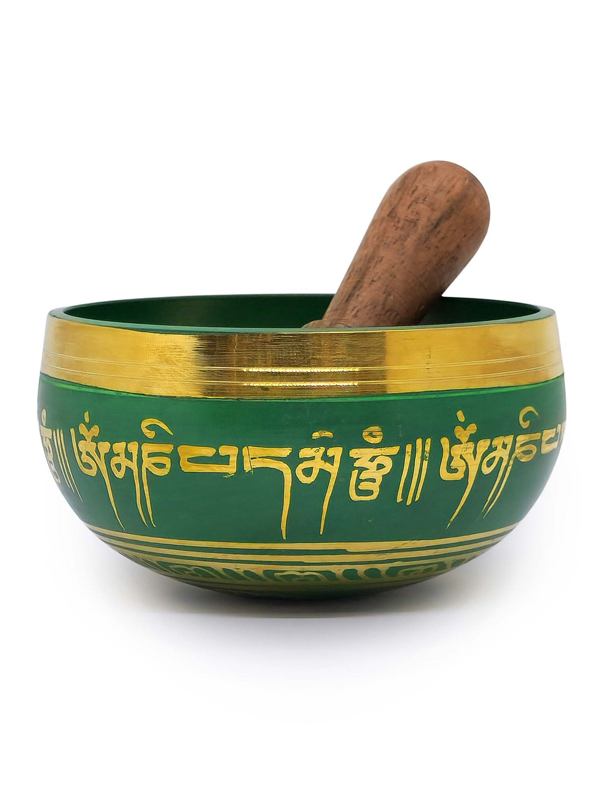 Tibetische Klangschale aus Messing mit Mantra, 3-teilig, grün, Ø 8cm, 190g