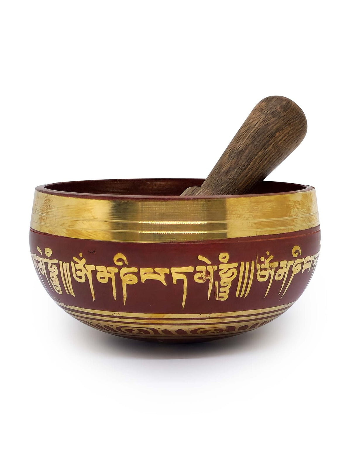 Tibetische Klangschale aus Messing mit Mantra, 3-teilig, rot, Ø 8cm, 190g